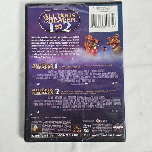 All Dogs Go to Heaven 1 & 2 DVD – New Sealed Animated Double Feature - Picture 2 of 2